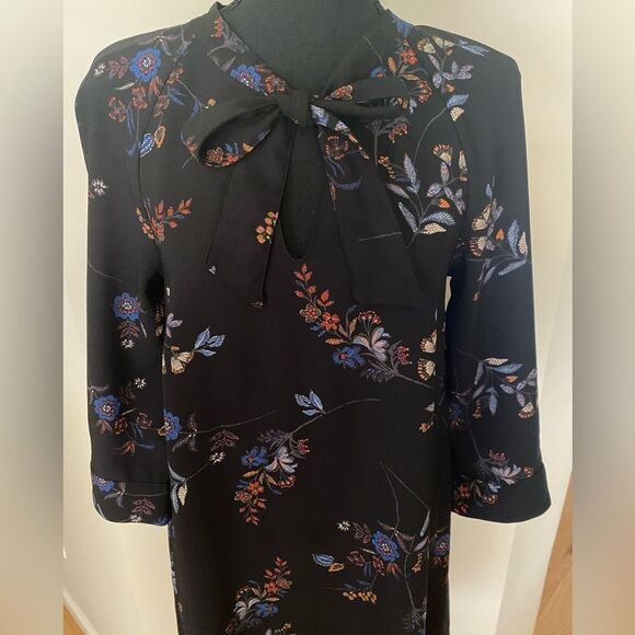 H&M Womens Black/Blue Floral Bohemian Loose/Relaxed Fit Dress, size 4, Retro - Picture 7 of 15